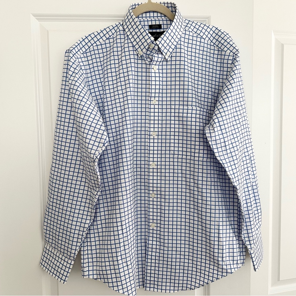 Joseph & Feiss Blue & White Checkered Non Iron Classic Fit Cotton Dress Shirt
